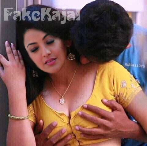 Sexy blouse Kajal Agarwal boobs pressed cleavage