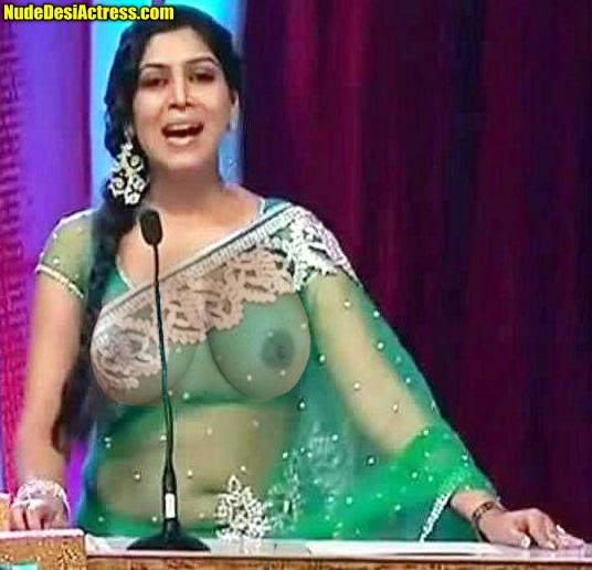 Sakshi Tanwar transparent saree see through big boobs nude navel