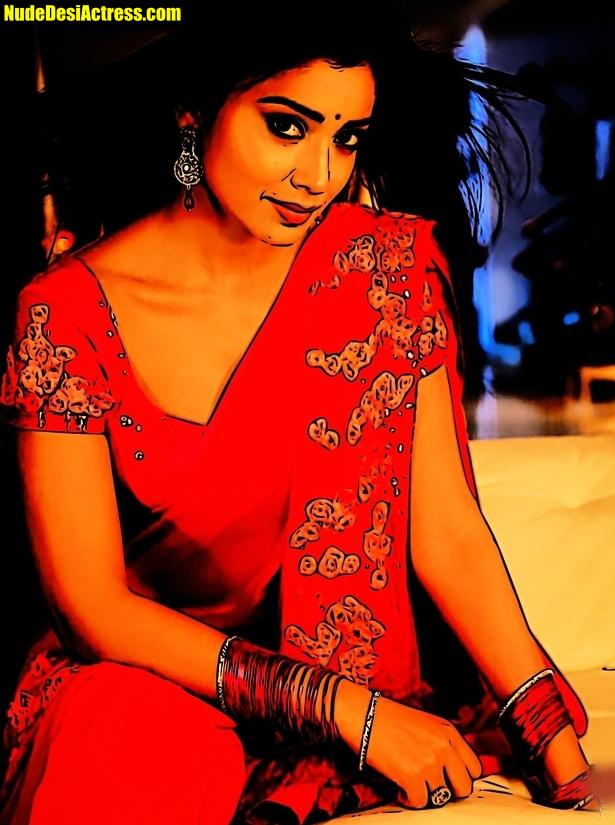 Shriya Saran hot cleavage in saree sexy pic, NudeDesiActress.pics