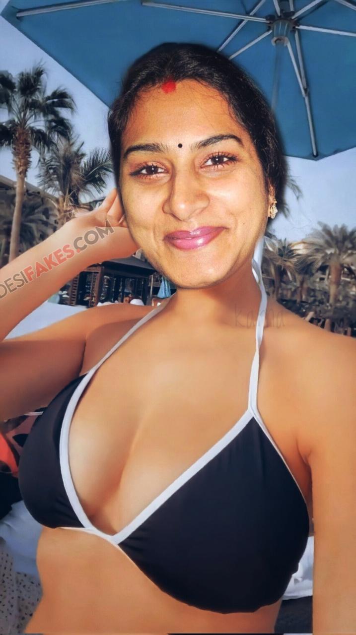 Surekha Vani cleavage black bra semi nude selfie pics, NudeDesiActress.pics