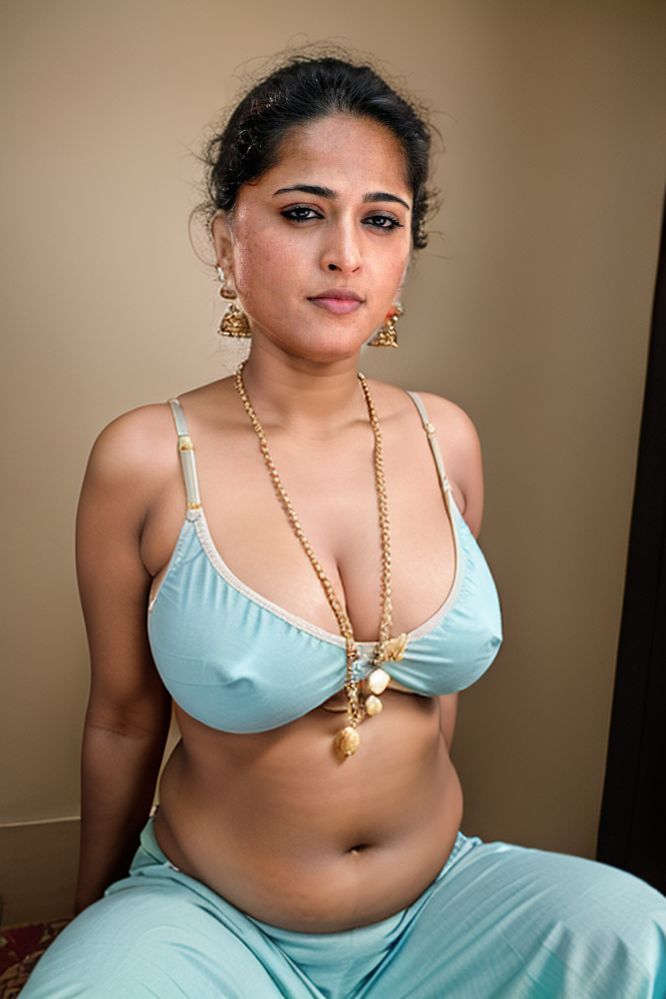 Anushka Shetty low neck blouse bra with mangalsuta