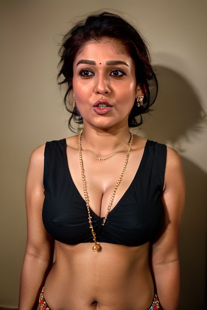Nayanthara low neck blouse cleavage with mangalsuta, NudeDesiActress.pics